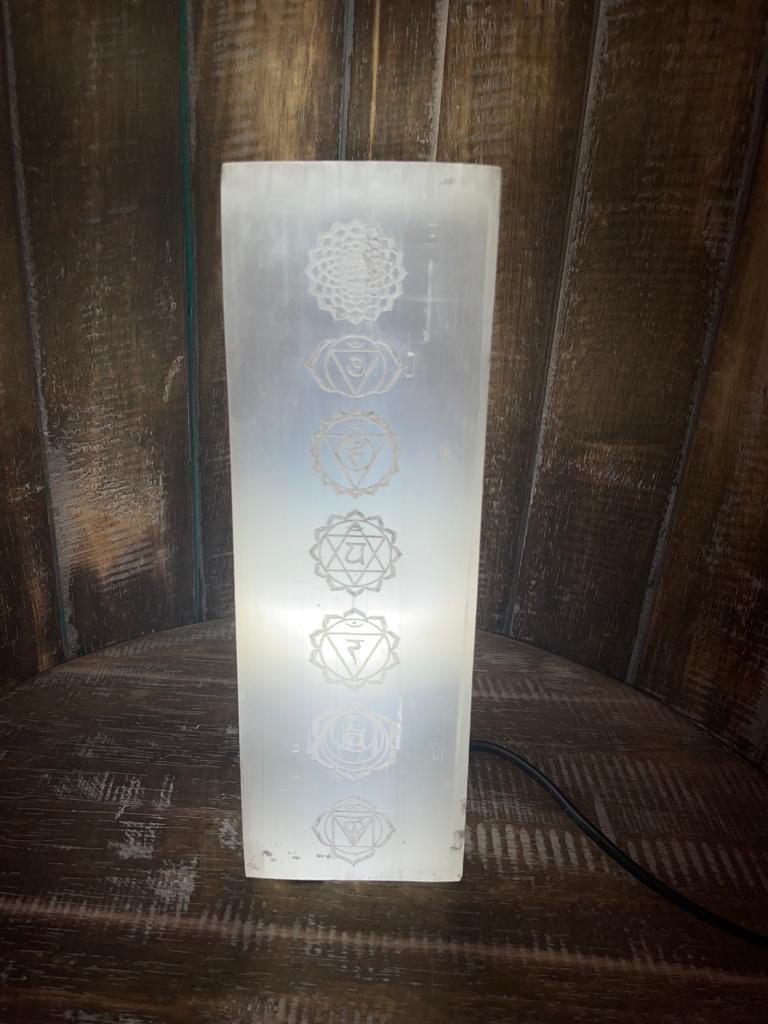 Selenite Block Lamp 25cm - Chakra Lamp