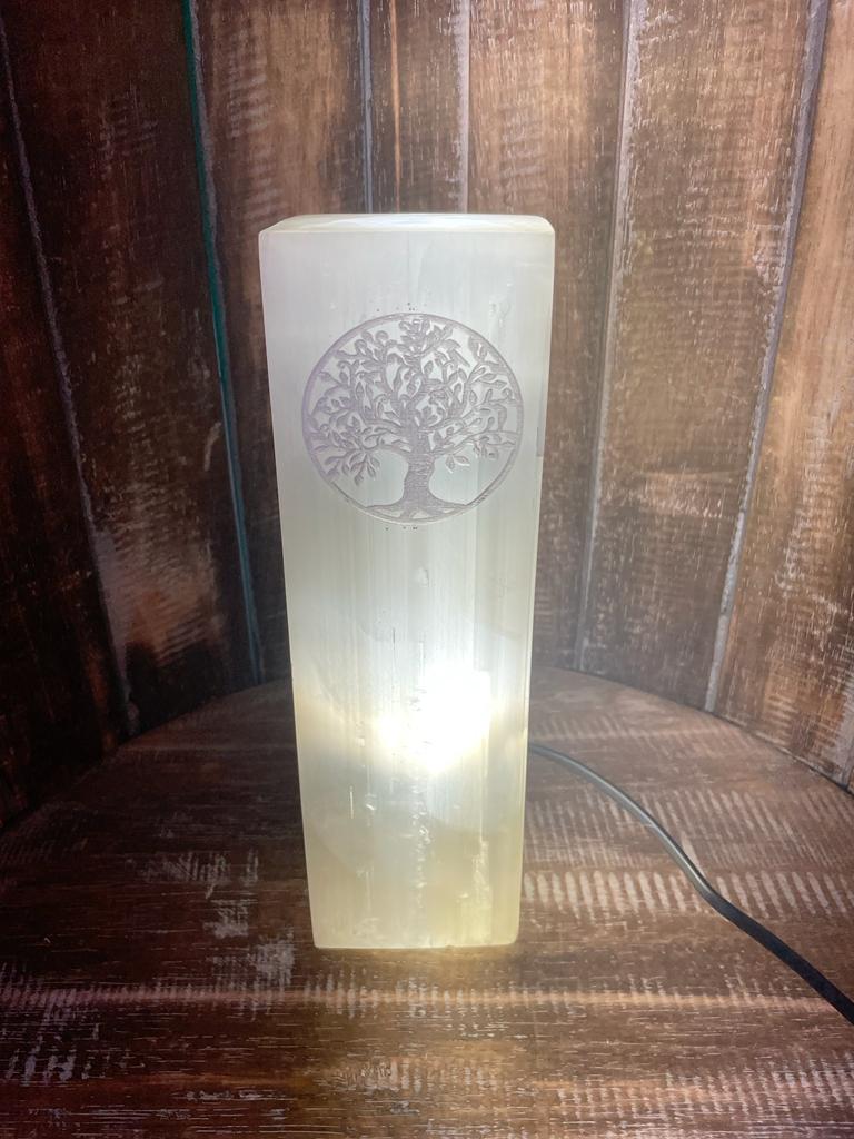 Selenita Block Lamp 25cm - Tree of Life