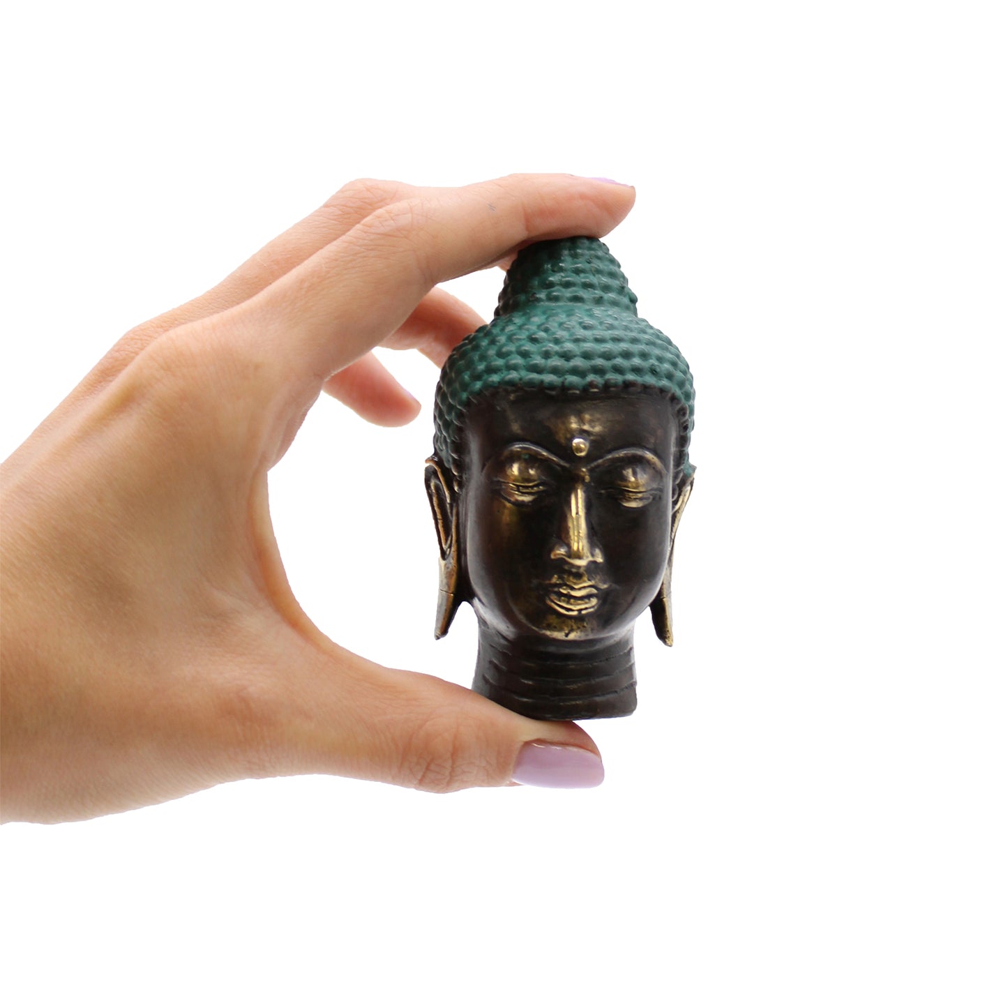 Petite tête de Bouddha antique en laiton