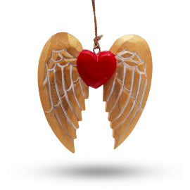 Golden Christmas angel wing and heart - white detail