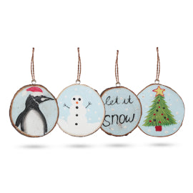 Let it Snow - Hand painted tree Christmas decoration (game of 4)