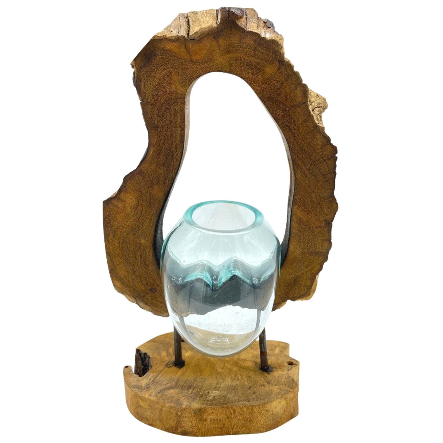 Vase suspendu en verre moulé sur bois