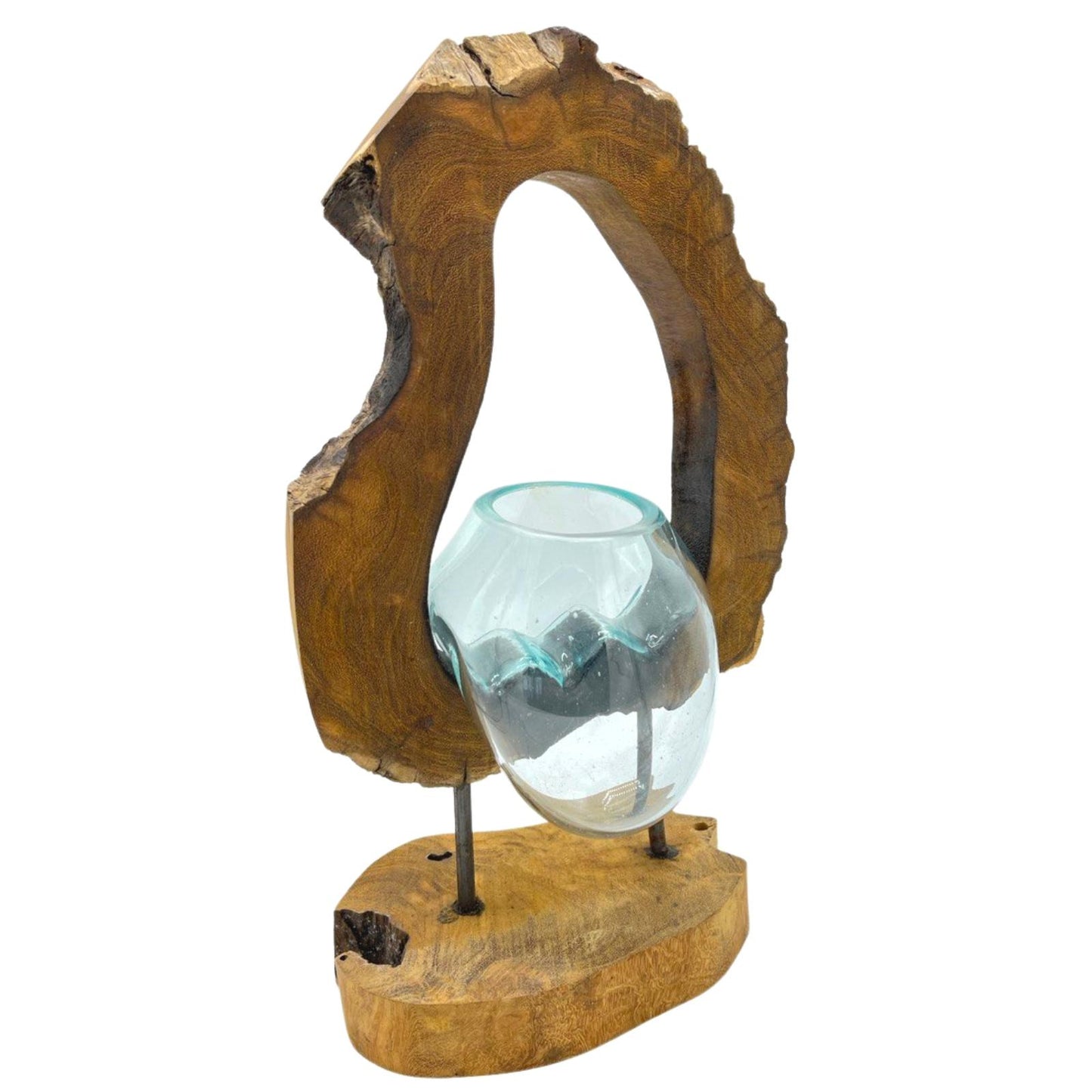 Vase suspendu en verre moulé sur bois