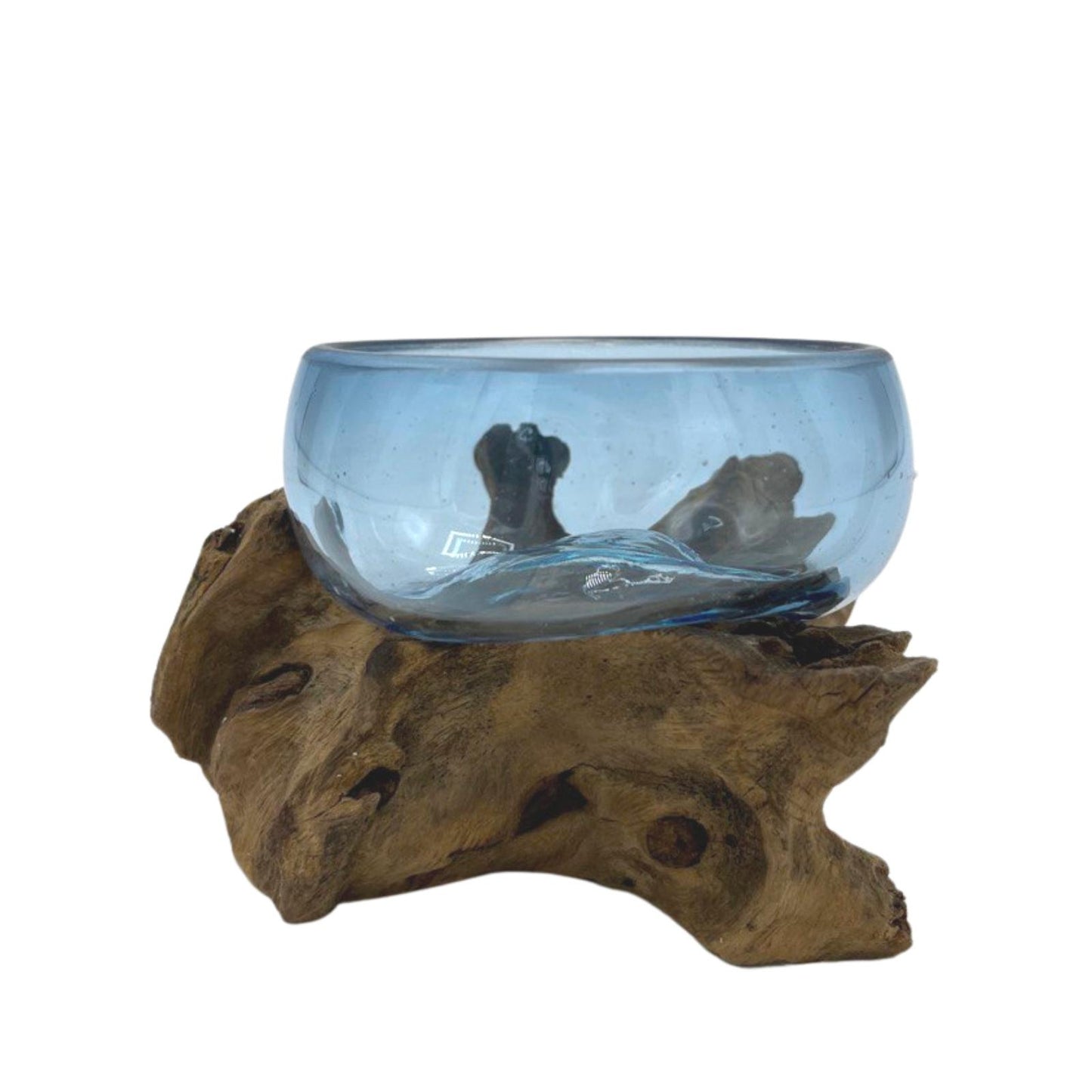 Mini Tazón Bleu de Verre Coulé sur Bois