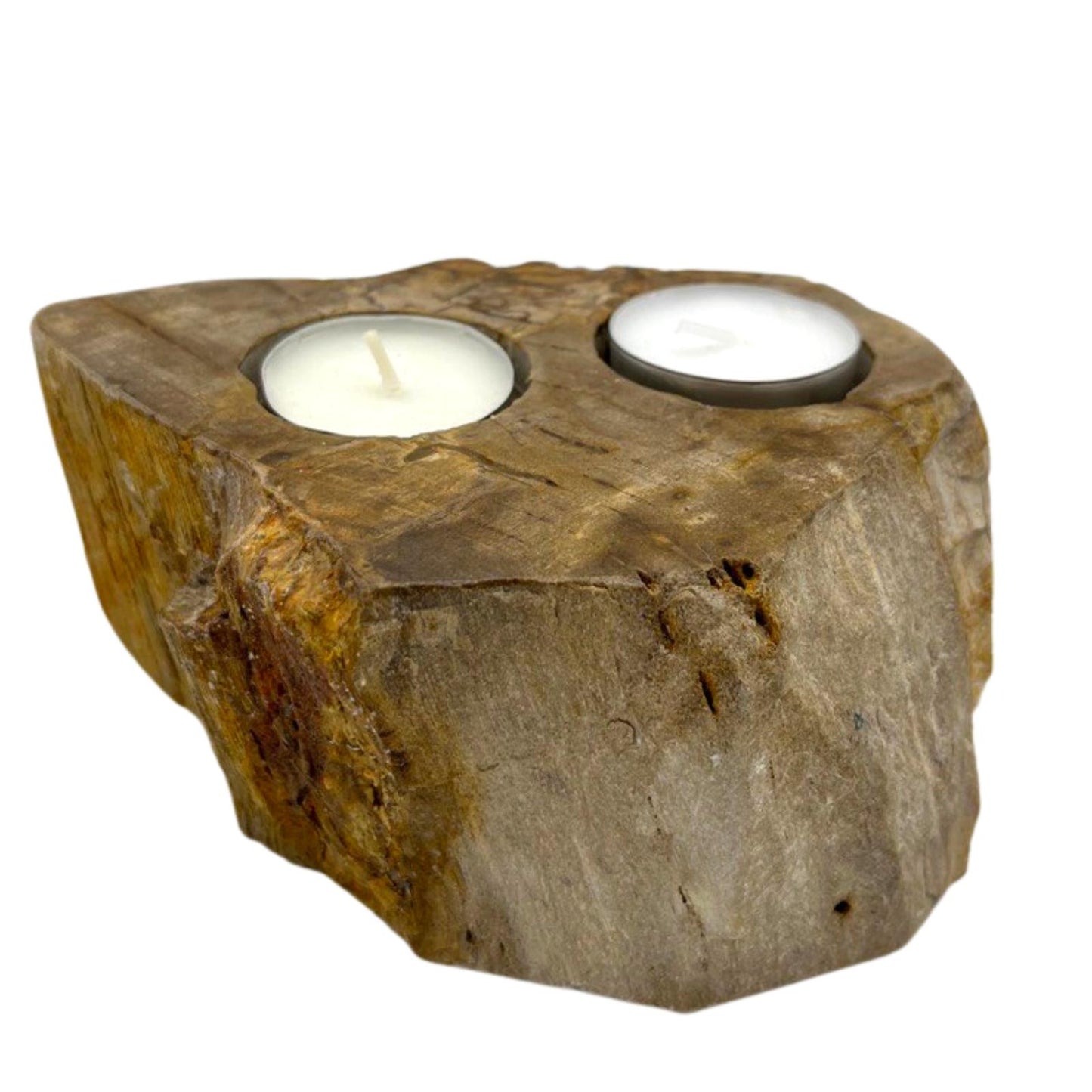 Petrified Wood Candle Holders - Double