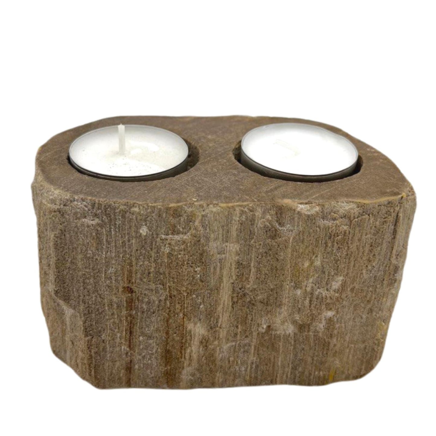 Petrified Wood Candle Holders - Double