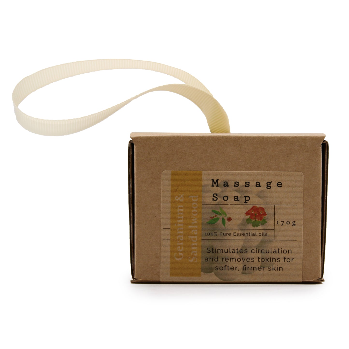 Individual massage soap in box - geranium and sandalwood