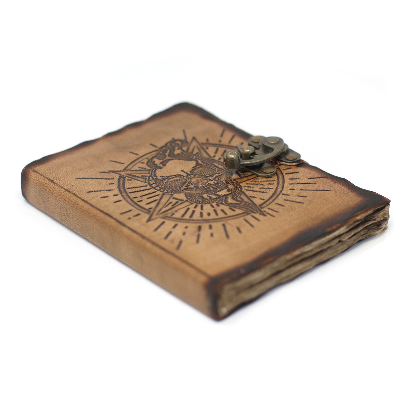 Pentagon and Calavera Leather Notebook Burnt Hojas (7x5")