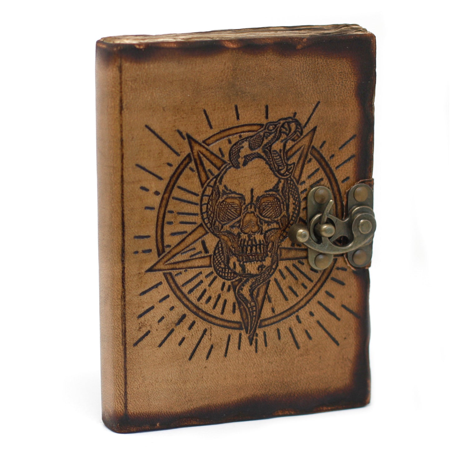 Carnet en cuir Pentagone et Calavera Burnt Hojas (7x5")