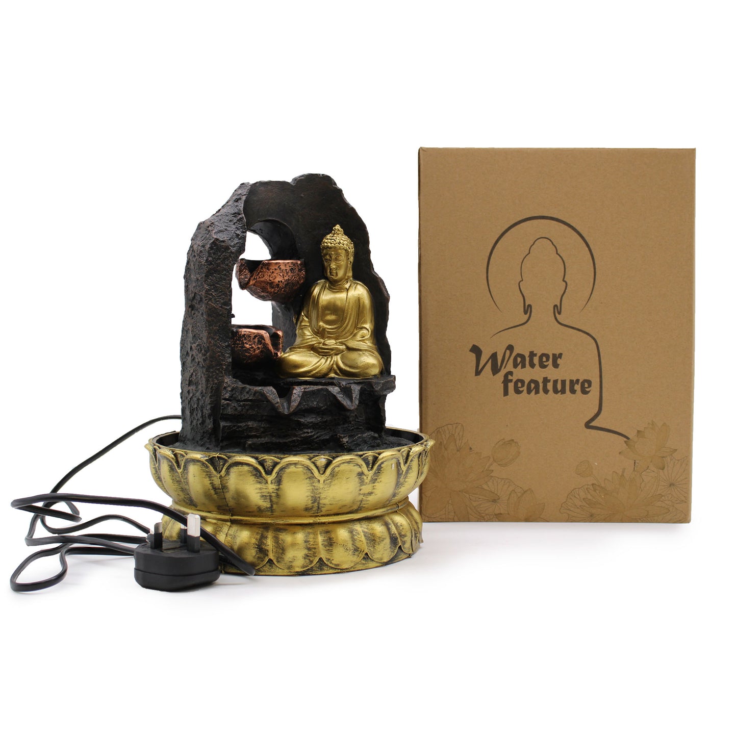 Dessert water fountain - 30 cm - Golden Buddha meditating