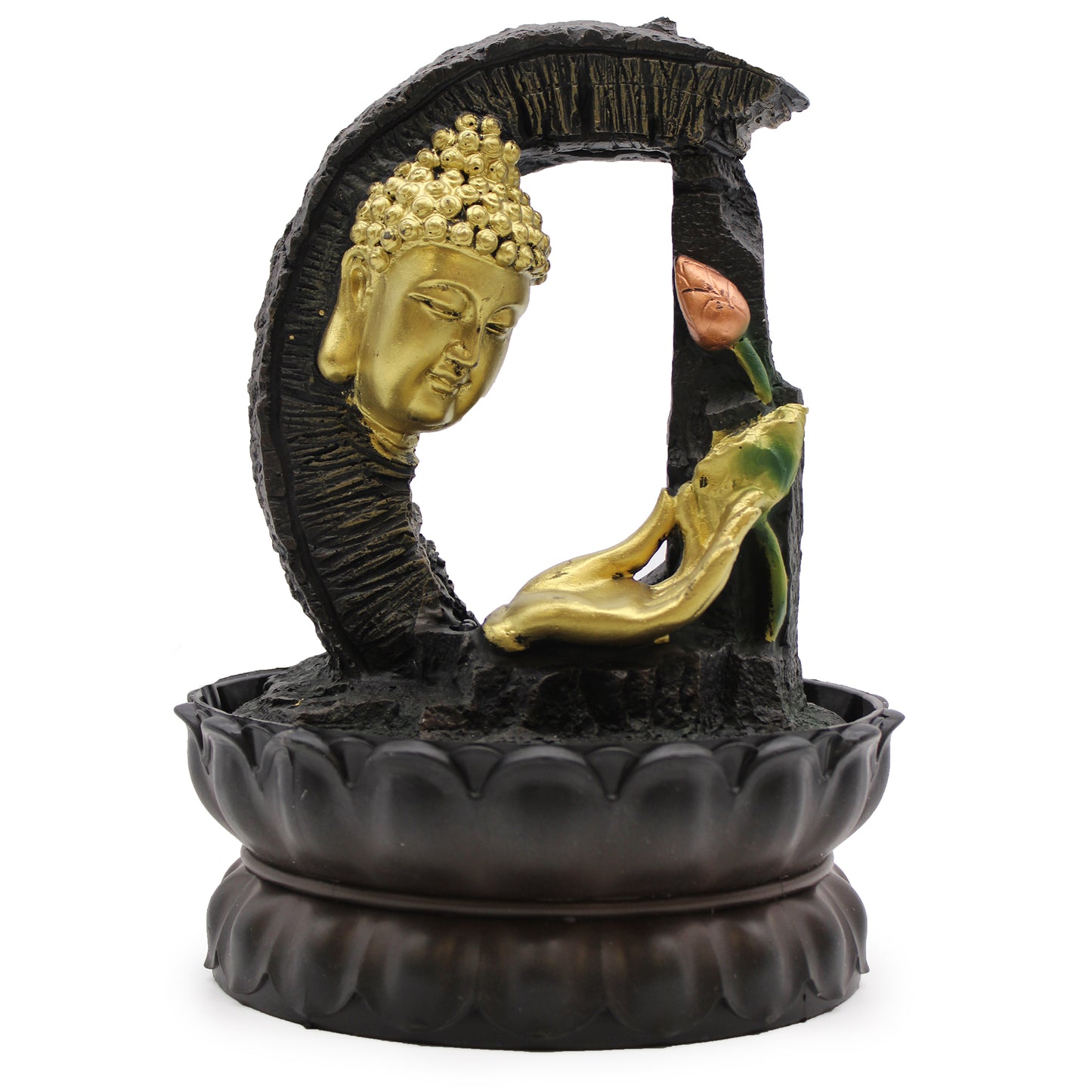 Fontaine à eau dessert - 30 cm - Bouddha doré et lotus