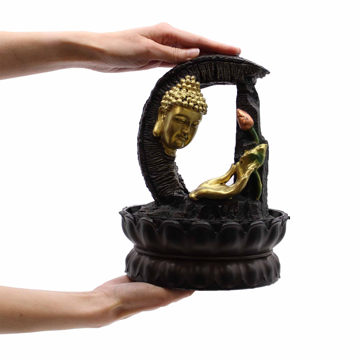 Fontaine à eau dessert - 30 cm - Bouddha doré et lotus