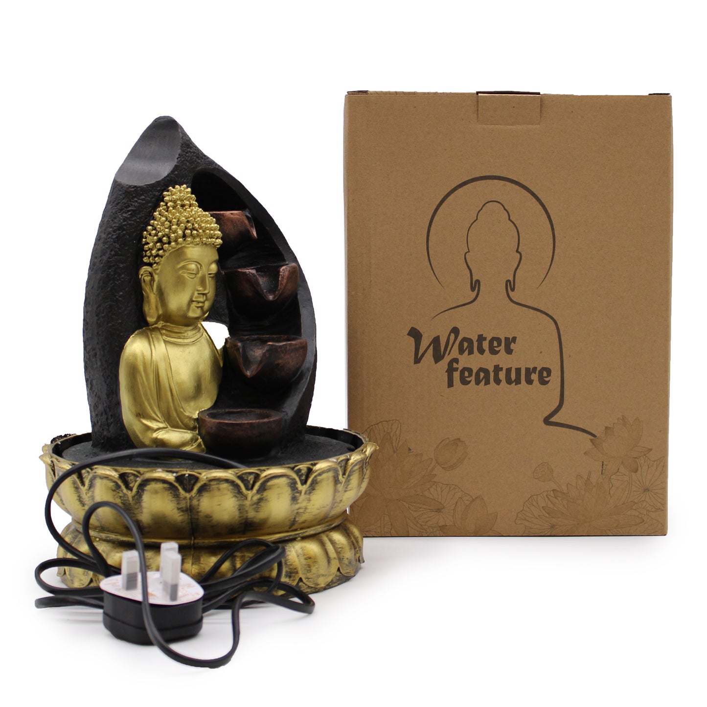 Fontaine à eau dessert - 30 cm - Bouddha doré et bocaux