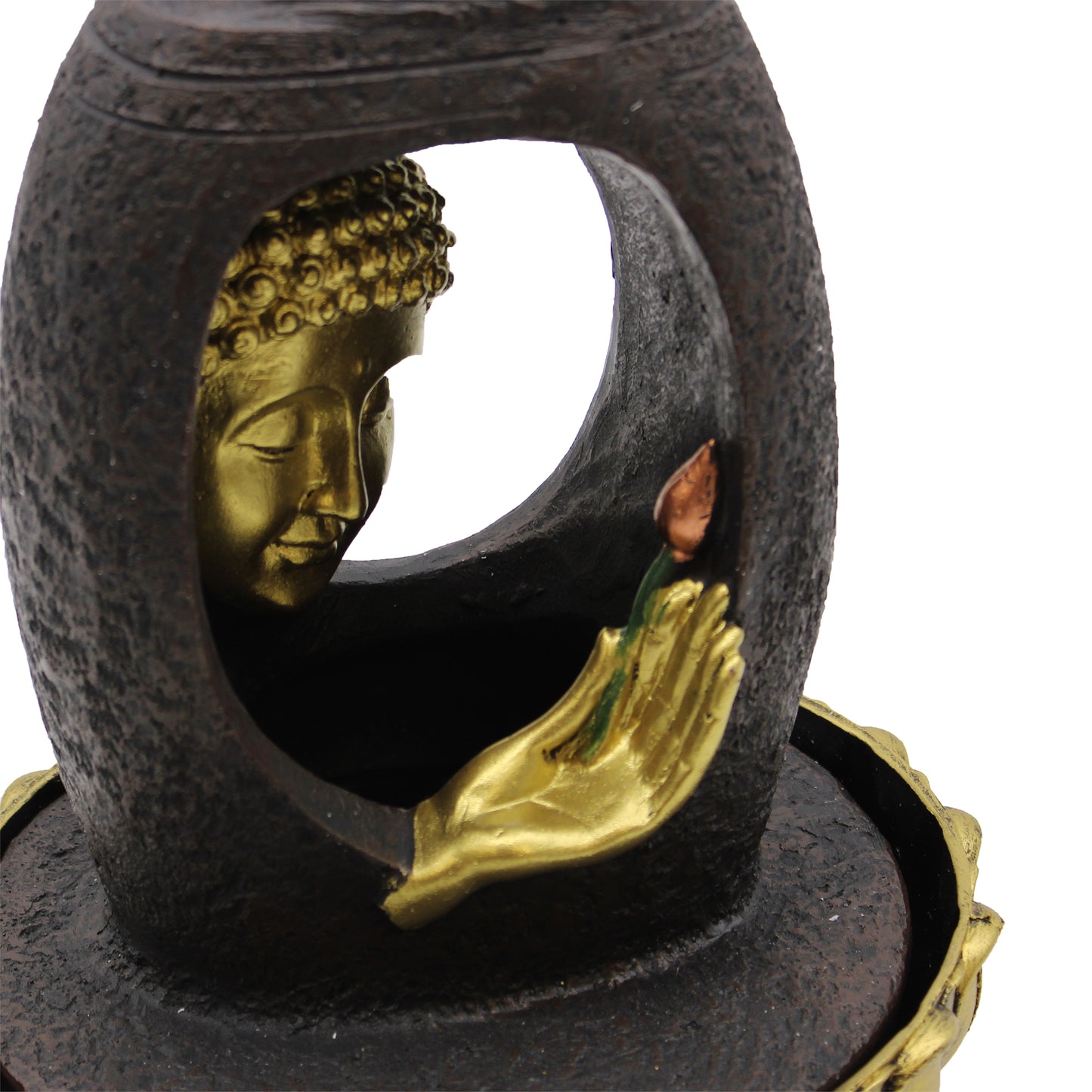 Fontaine à eau dessert - 30 cm - Bouddha doré et Vitarka Mudra