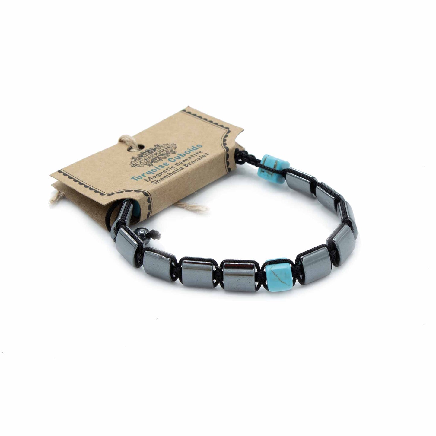 Bracelet Magnétique Shamballa Hématite - Cuboïdes Turquoise