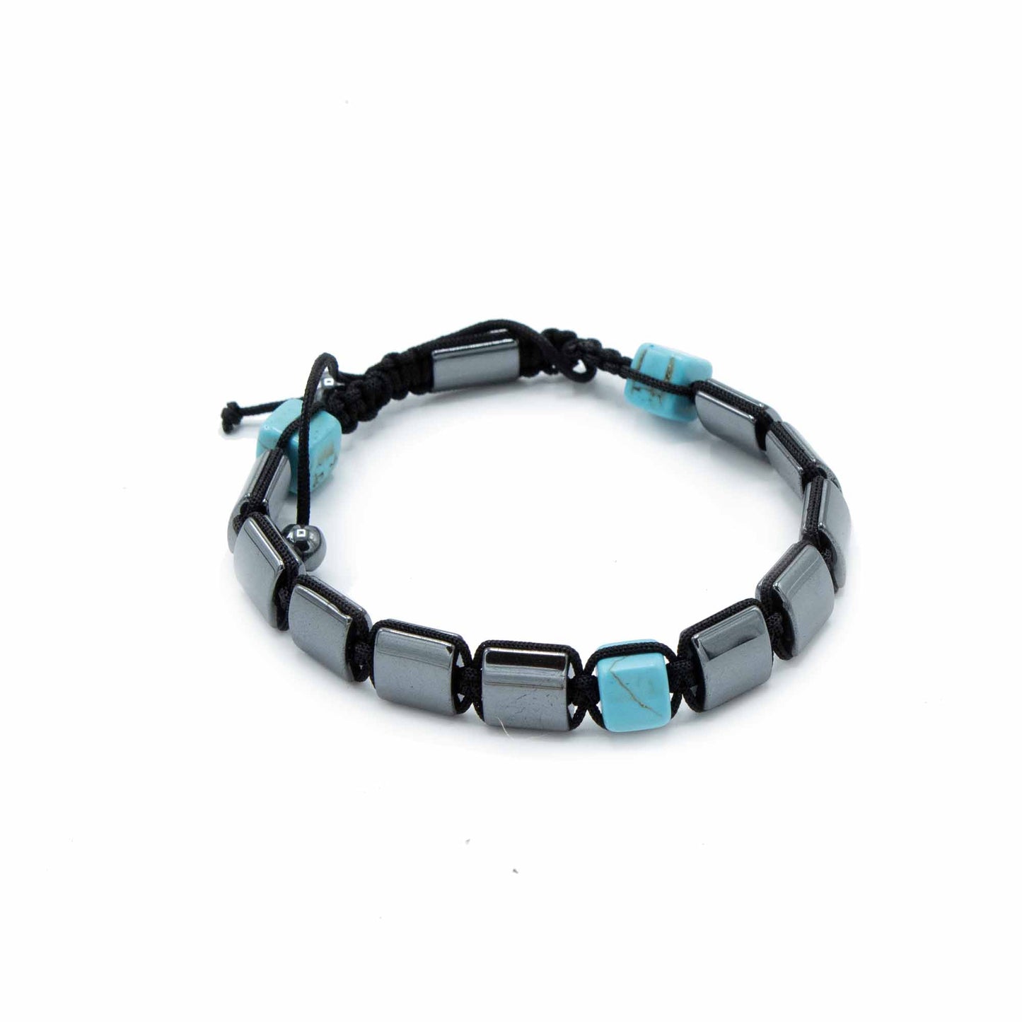 Bracelet Magnétique Shamballa Hématite - Cuboïdes Turquoise