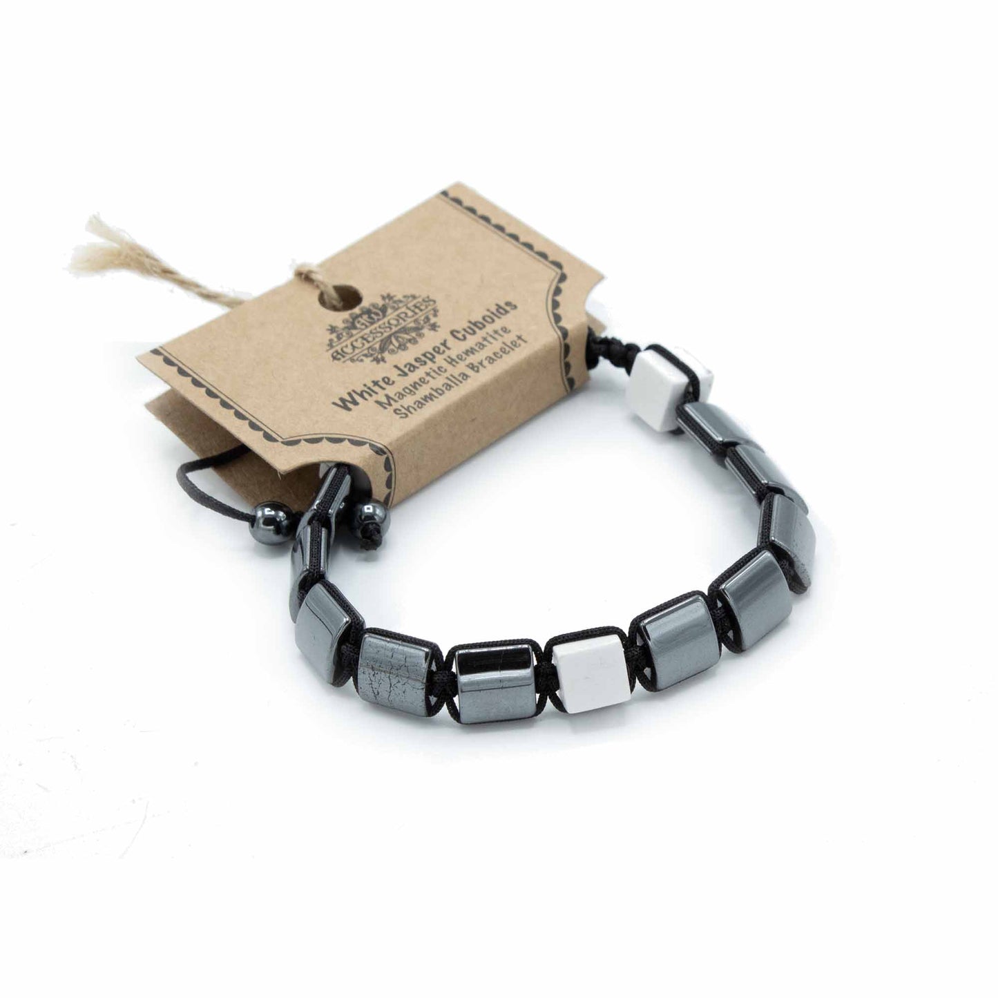 Bracelet Magnétique Hématite Shamballa - Jaspe Blanc Cuboides