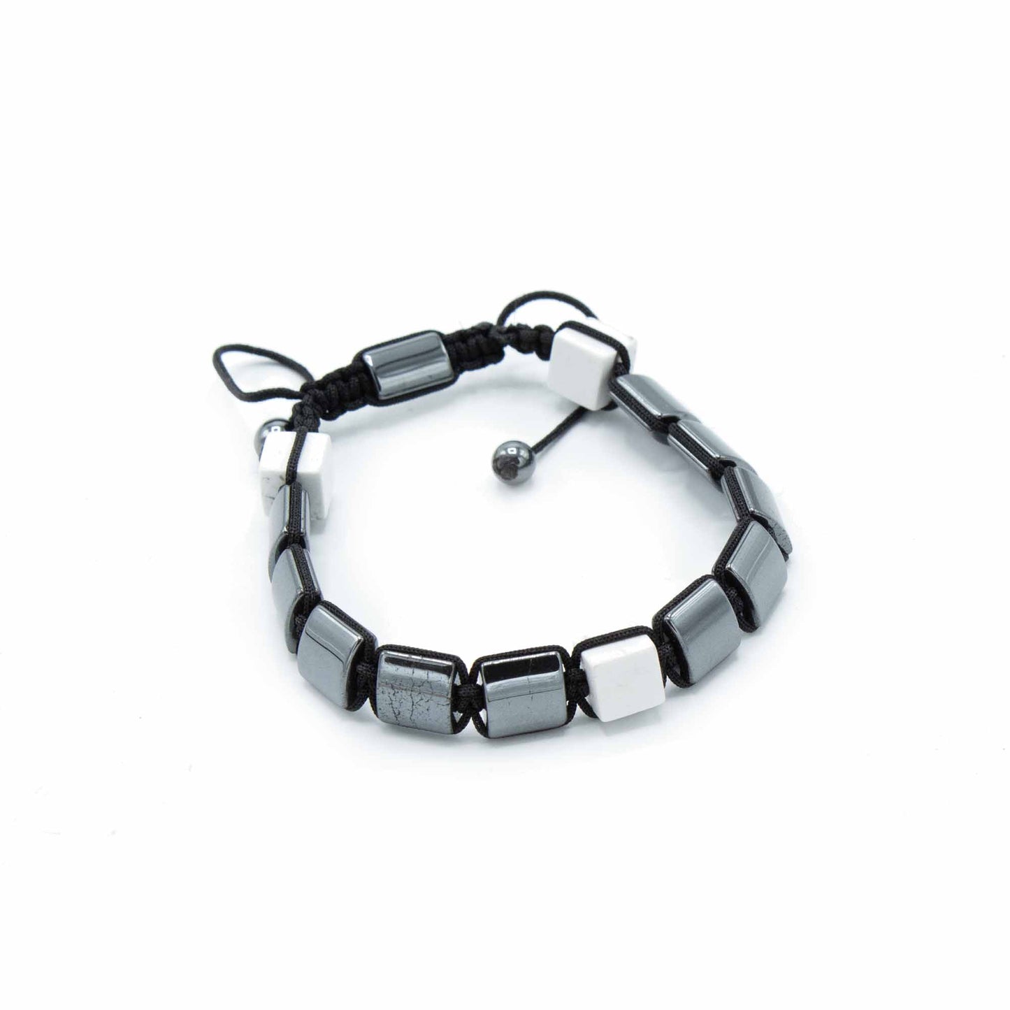 Pulsera Magnética Shamballa de Hematita -  Cuboides Jaspe Blanco