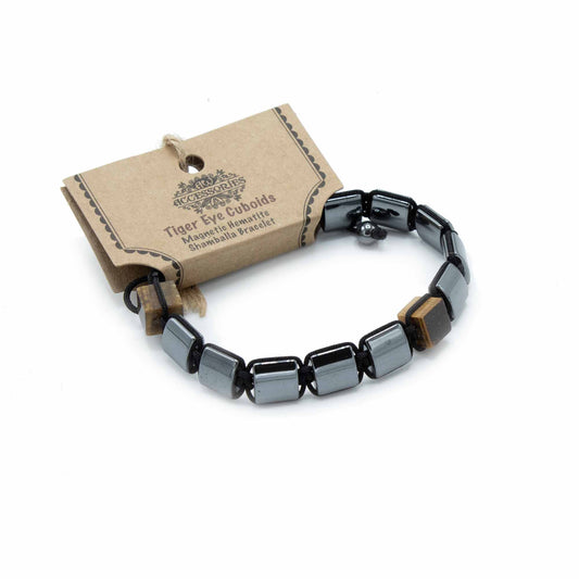 Hematite Shamballa Magnetic Bracelet - Cuboides Ojo de Tigre