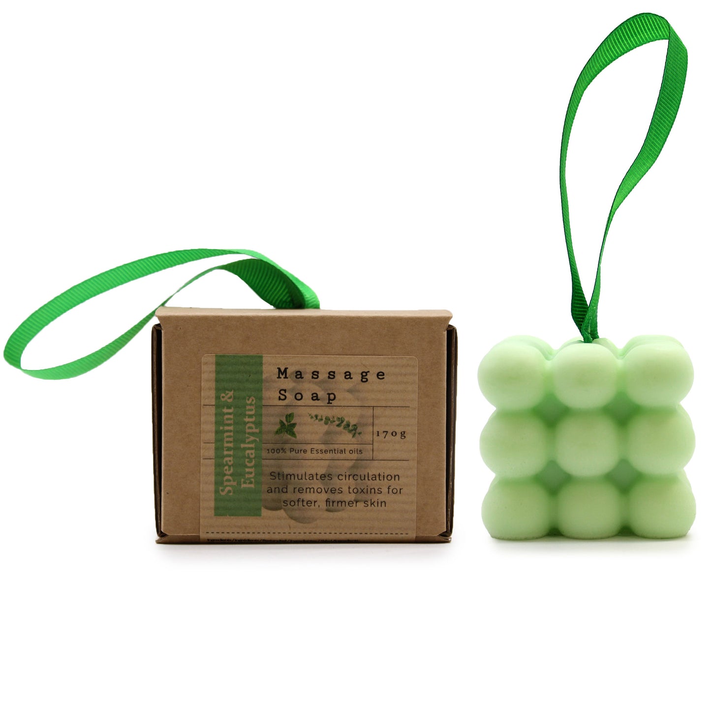 Individual massage soap in box - Green mint and eucalyptus