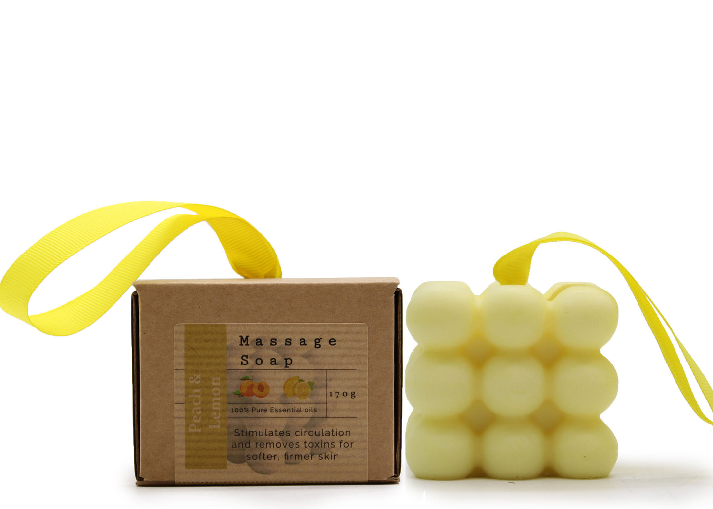 Individual massage soap in box - Melocotón and lemon