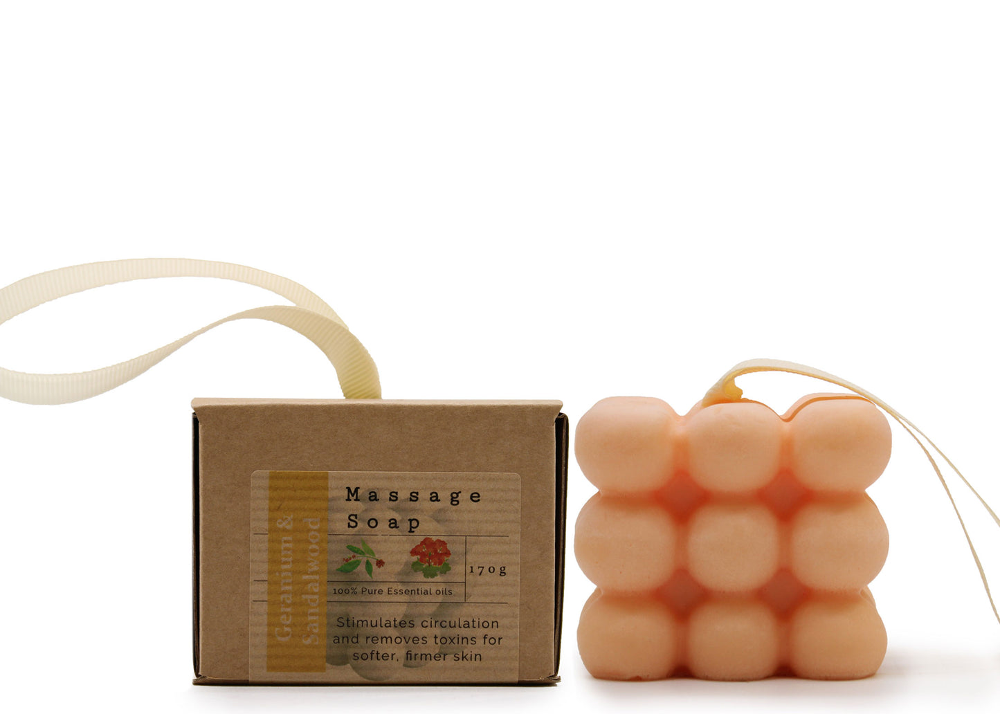 Individual massage soap in box - geranium and sandalwood