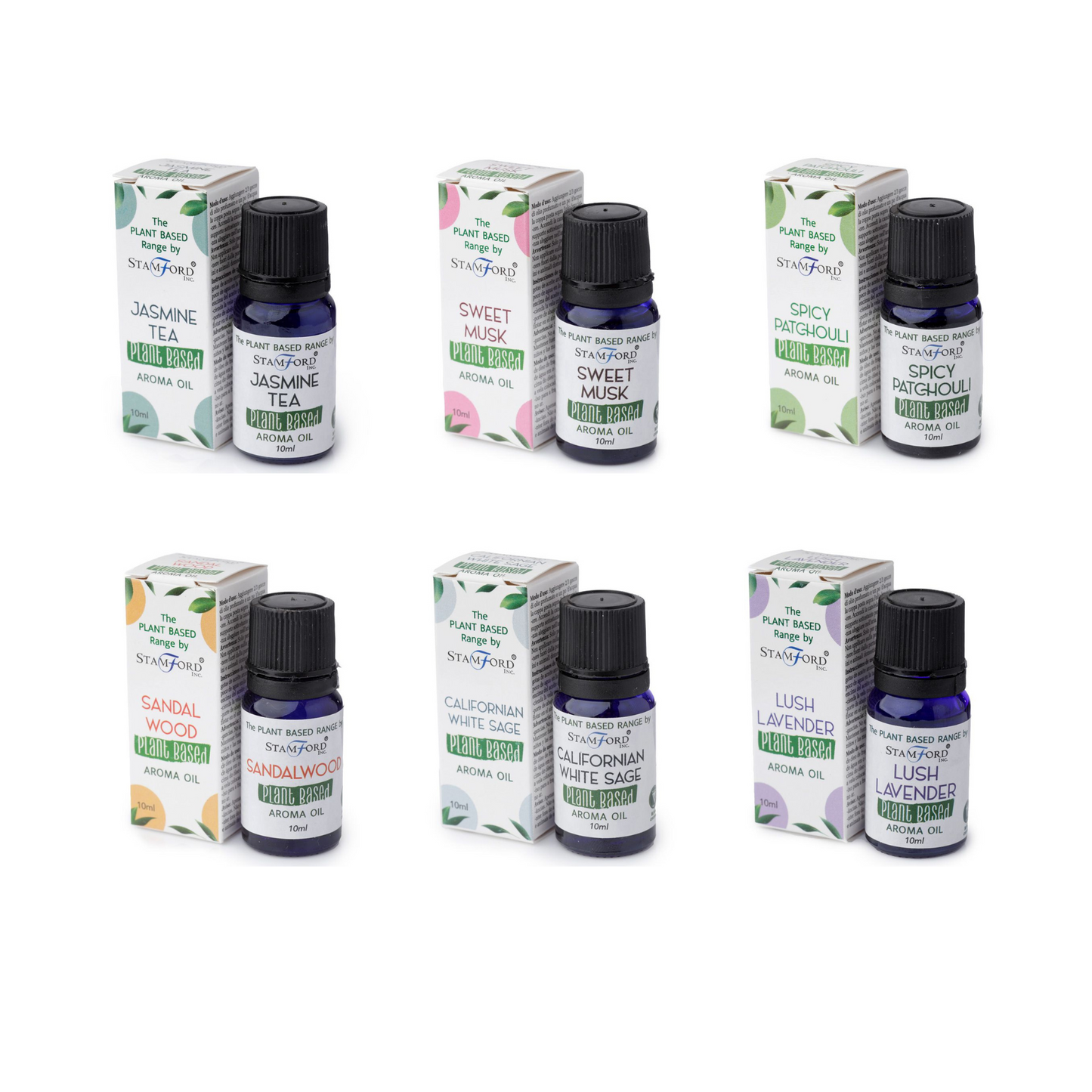 Pack de 6 Huiles Aromatiques à base de Plantes Assorties - Salvia Blanca Californiana, Té Jazmín, Lavanda Exhuberante, Bois de Santal, Patchouli, Almizcle Dulce