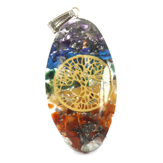 Orgonite Necklace - Oval stone chakra with tree