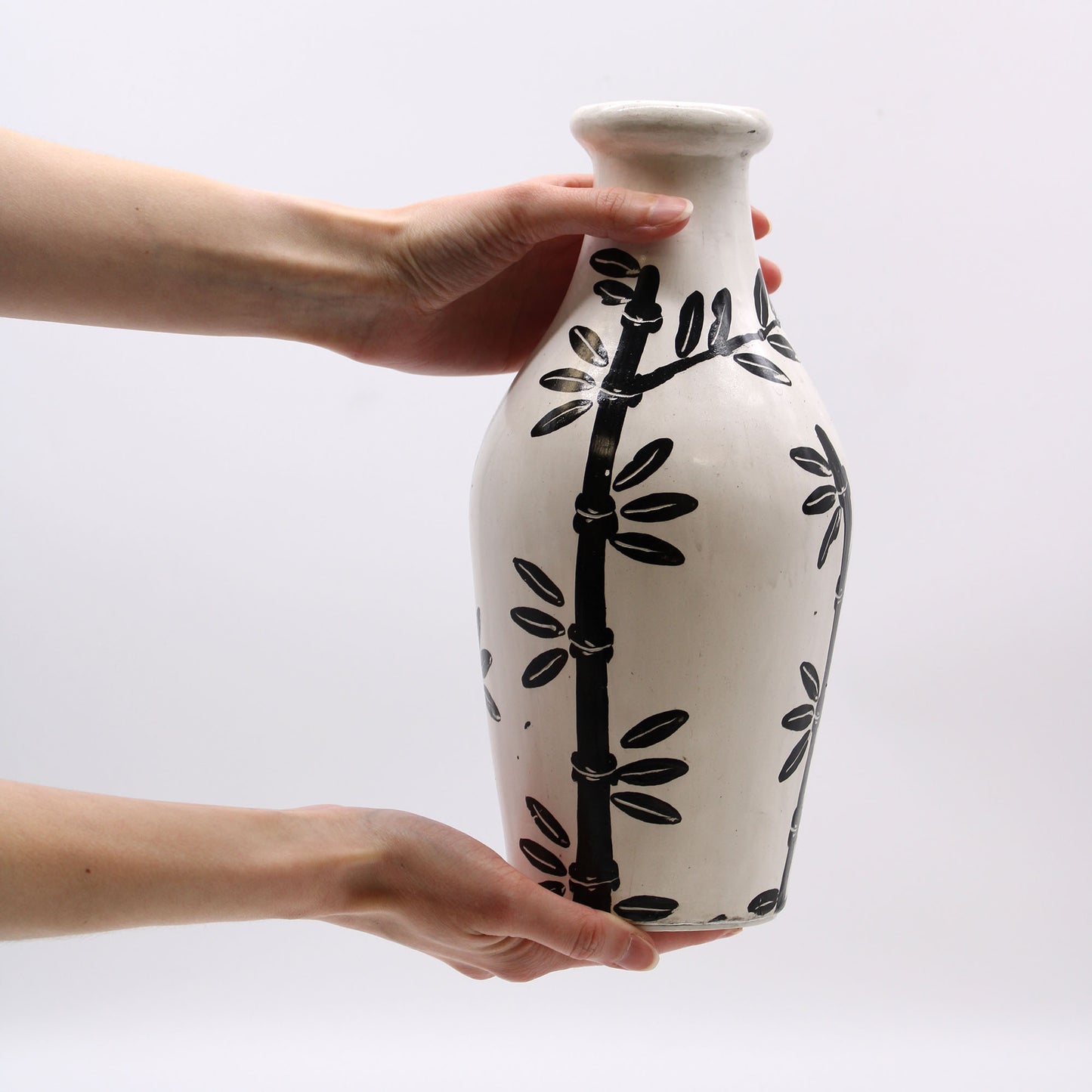 Ceramic Jar with Bamboo Motif - Natural