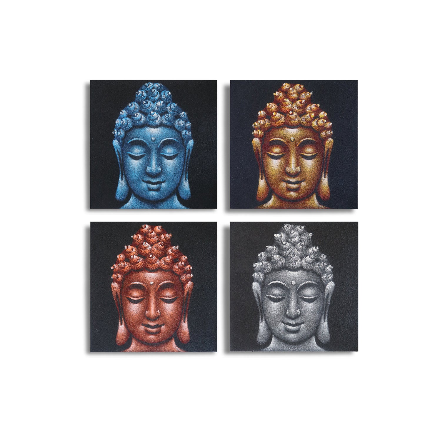 Ensemble de 4 têtes de Bouddha détaillées en arène 30x30cm