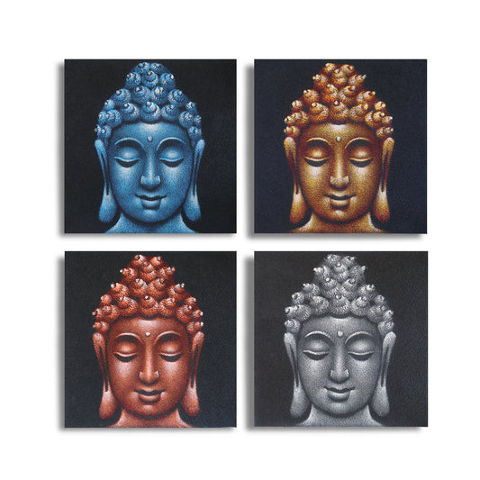 Set of 4 Detailed Buddha Heads in Arena 40x40cm