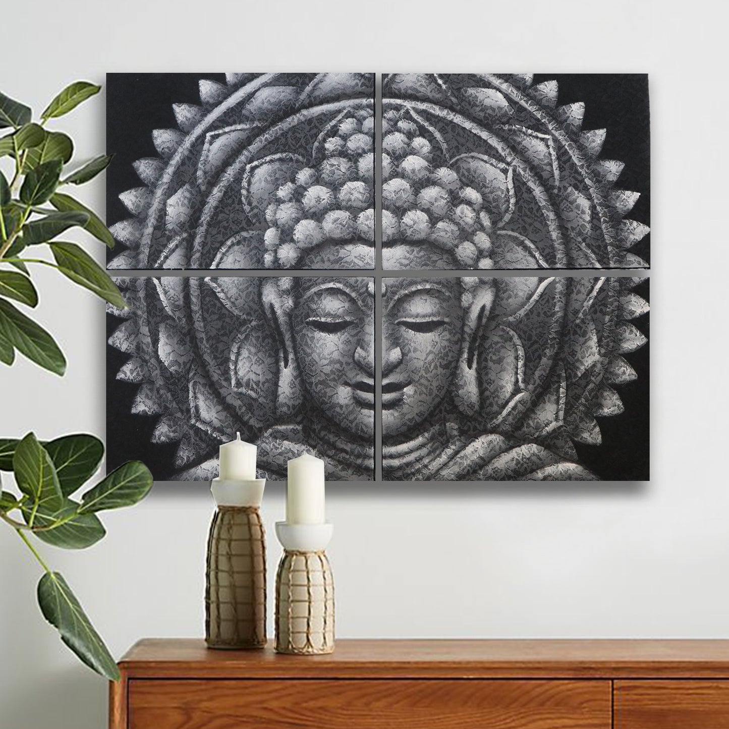 Détail Brocart Mandala Bouddha Gris 30x40cm x 4