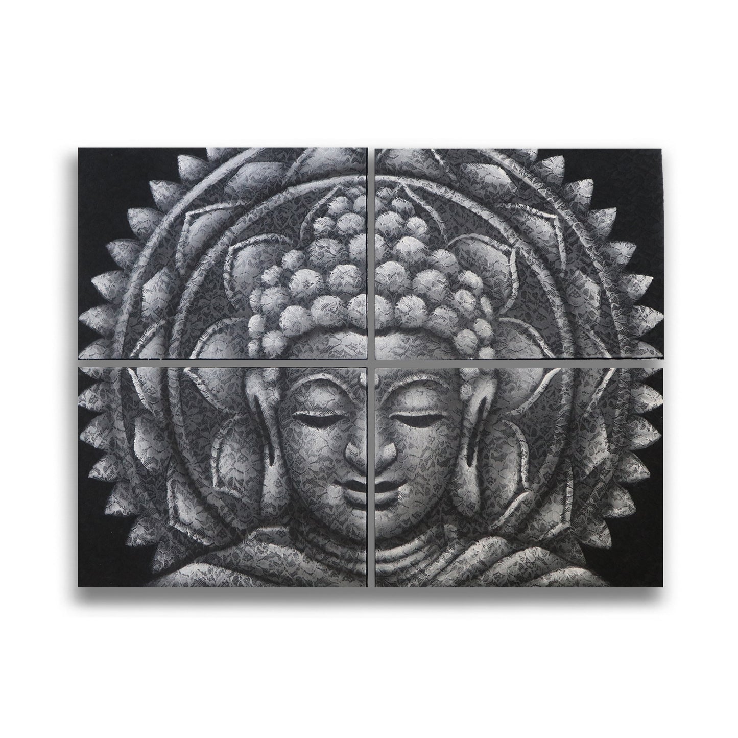 Détail Brocart Mandala Bouddha Gris 30x40cm x 4