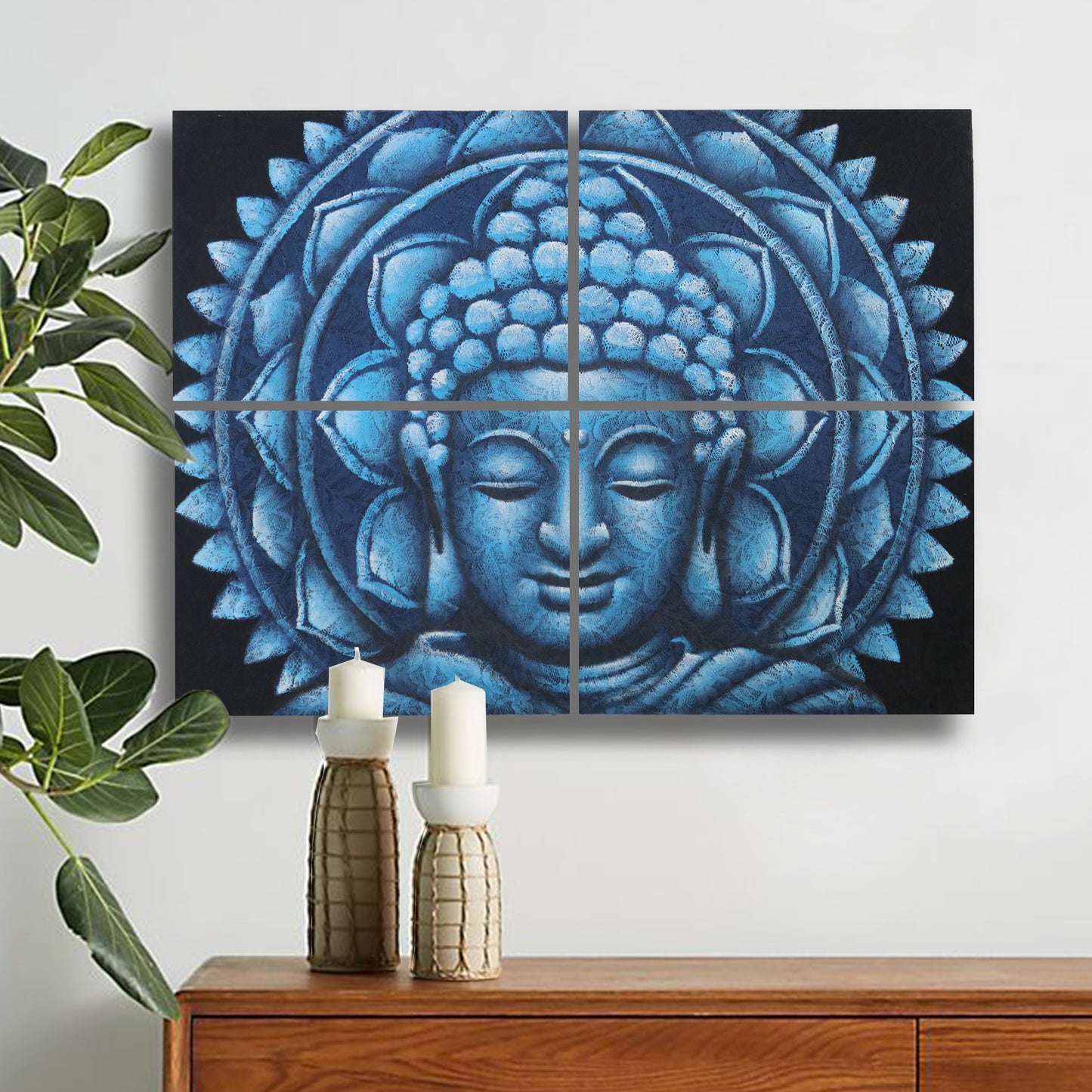 Détail de Brocart Mandala Bouddha Bleu30x40cm x 4