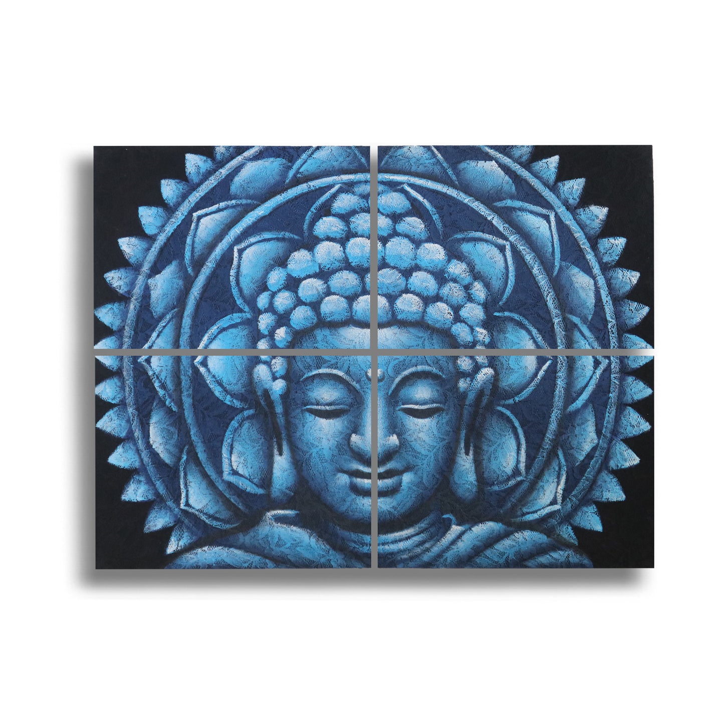 Détail de Brocart Mandala Bouddha Bleu30x40cm x 4