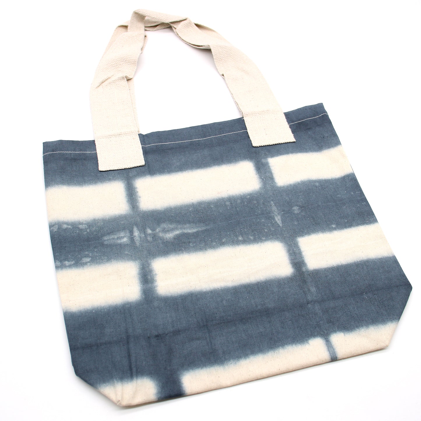 Natural Cotton Bag with "Tie Dye" Design (220g) - 38x42x12cm - Gray Rectangles - Natural Handle