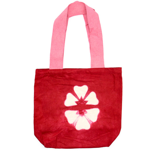 Natural Cotton Bag with "Tie Dye" Design (220g) - 38x42x12cm - Granate Flower - Pink Handle