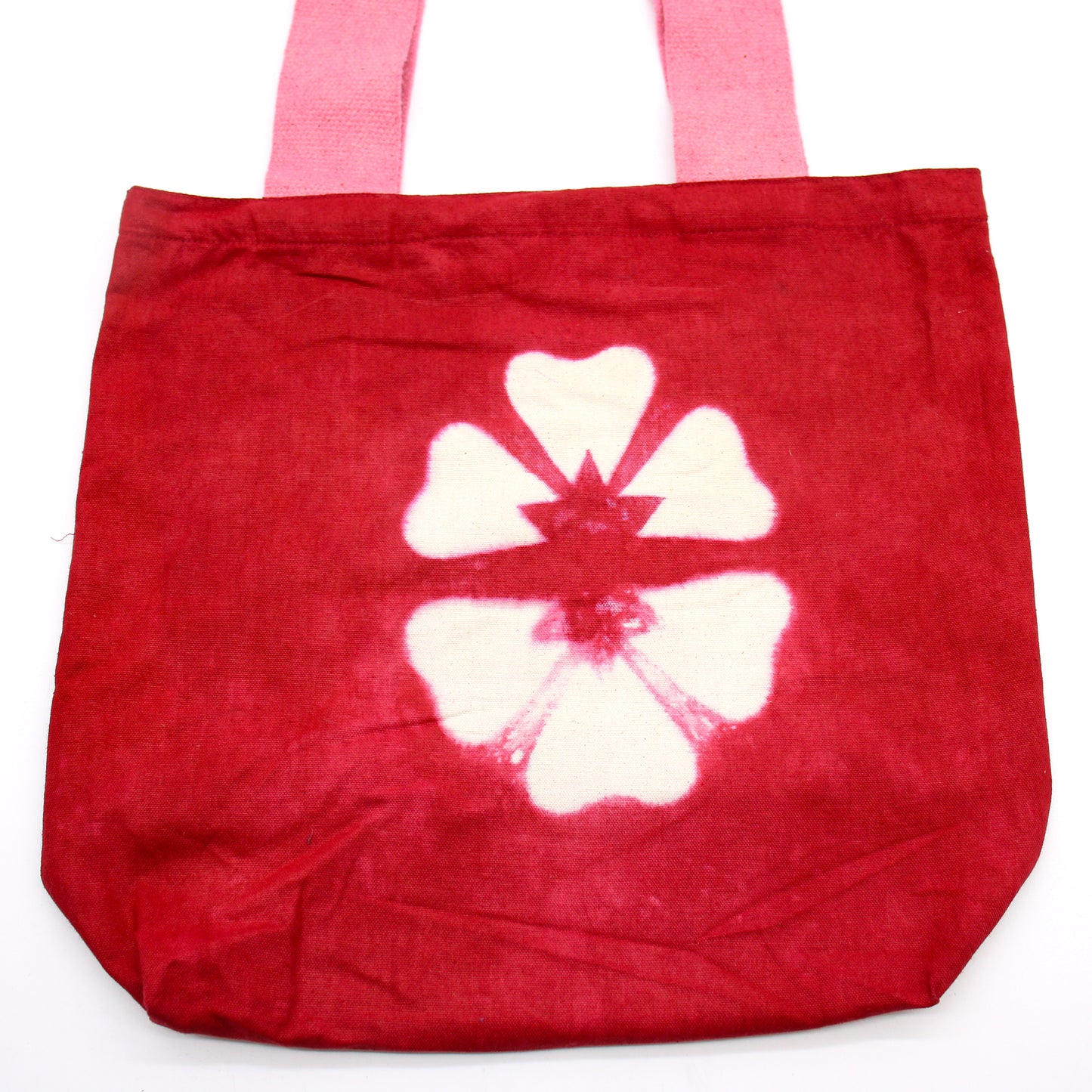 Natural Cotton Bag with "Tie Dye" Design (220g) - 38x42x12cm - Granate Flower - Pink Handle