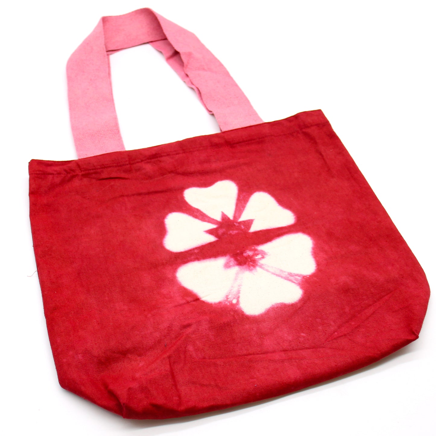 Natural Cotton Bag with "Tie Dye" Design (220g) - 38x42x12cm - Granate Flower - Pink Handle