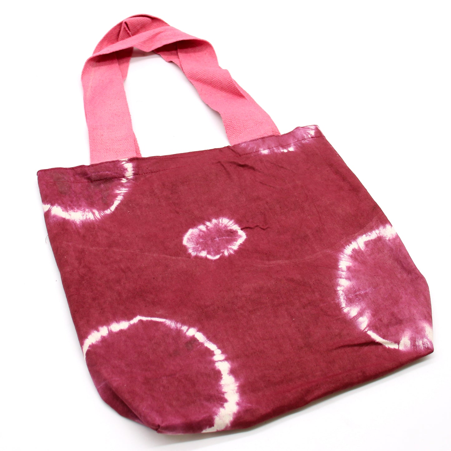 Natural Cotton Bag with "Tie Dye" Design (220g) - 38x42x12cm - Granate Anillos - Pink Handle