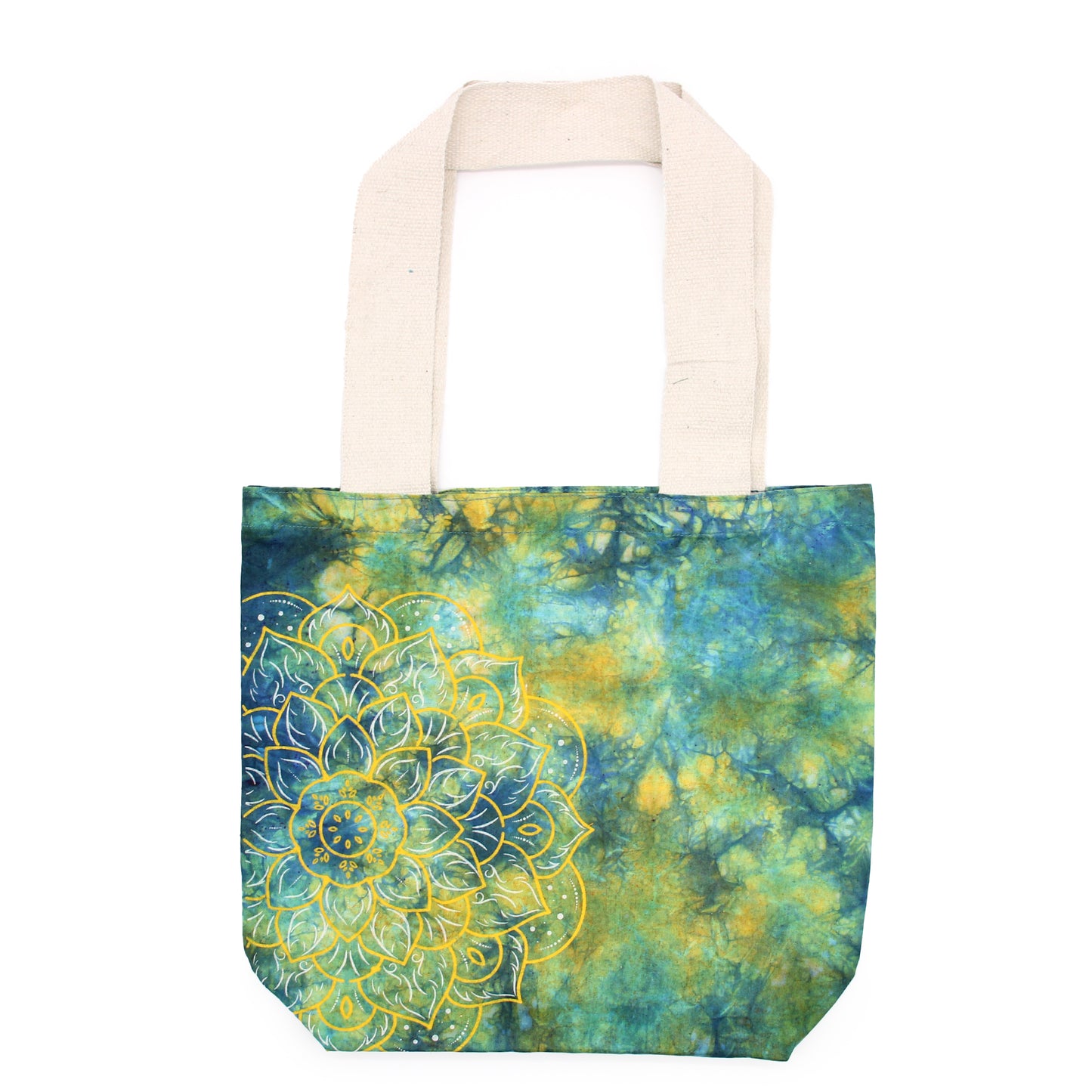 Sacs en coton "Tie Dye" (170g) - 38x42x12cm - Mandala - Vert et Bleu - Aile Naturelle