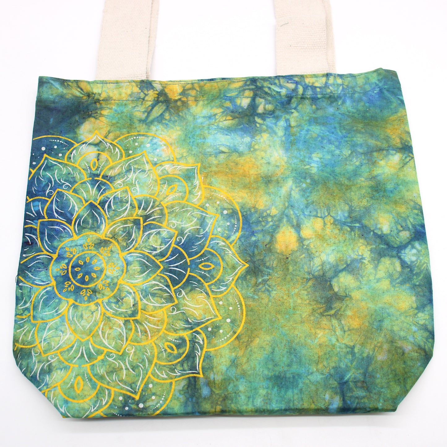 Sacs en coton "Tie Dye" (170g) - 38x42x12cm - Mandala - Vert et Bleu - Aile Naturelle