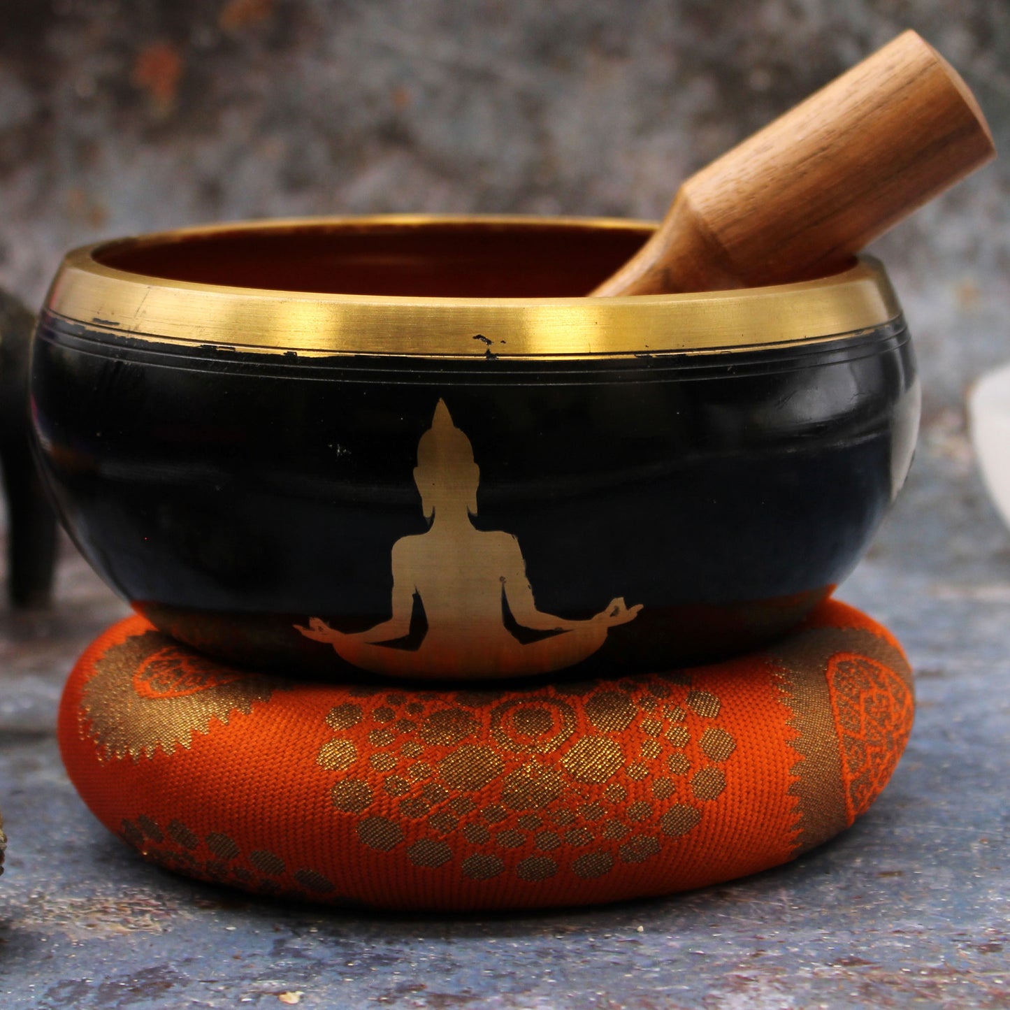 Jeu Tibétain Cuenco Lrg - Bouddha - Noir/Orange 14cm