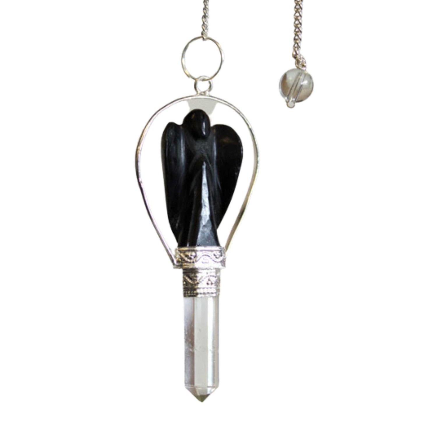 Angel pendulum with black agate ring