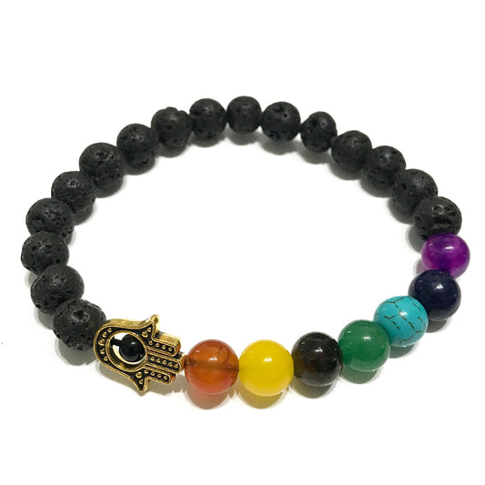 Lava Stone Bracelet - Hamsa - Chakra