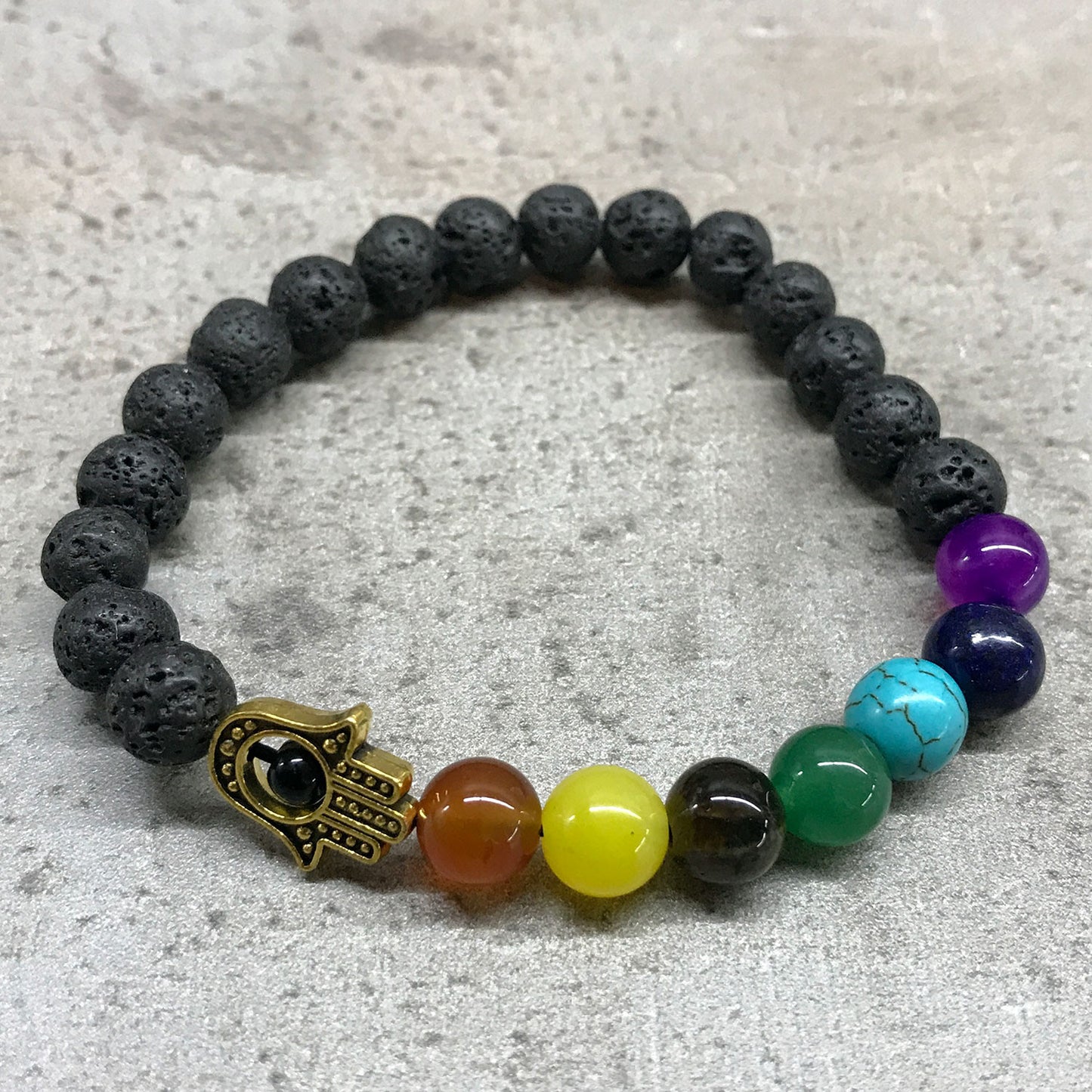 Lava Stone Bracelet - Hamsa - Chakra