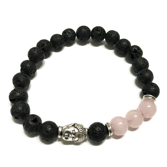 Bracelet Pierre de Lave - Bouddha - Quartz Rose