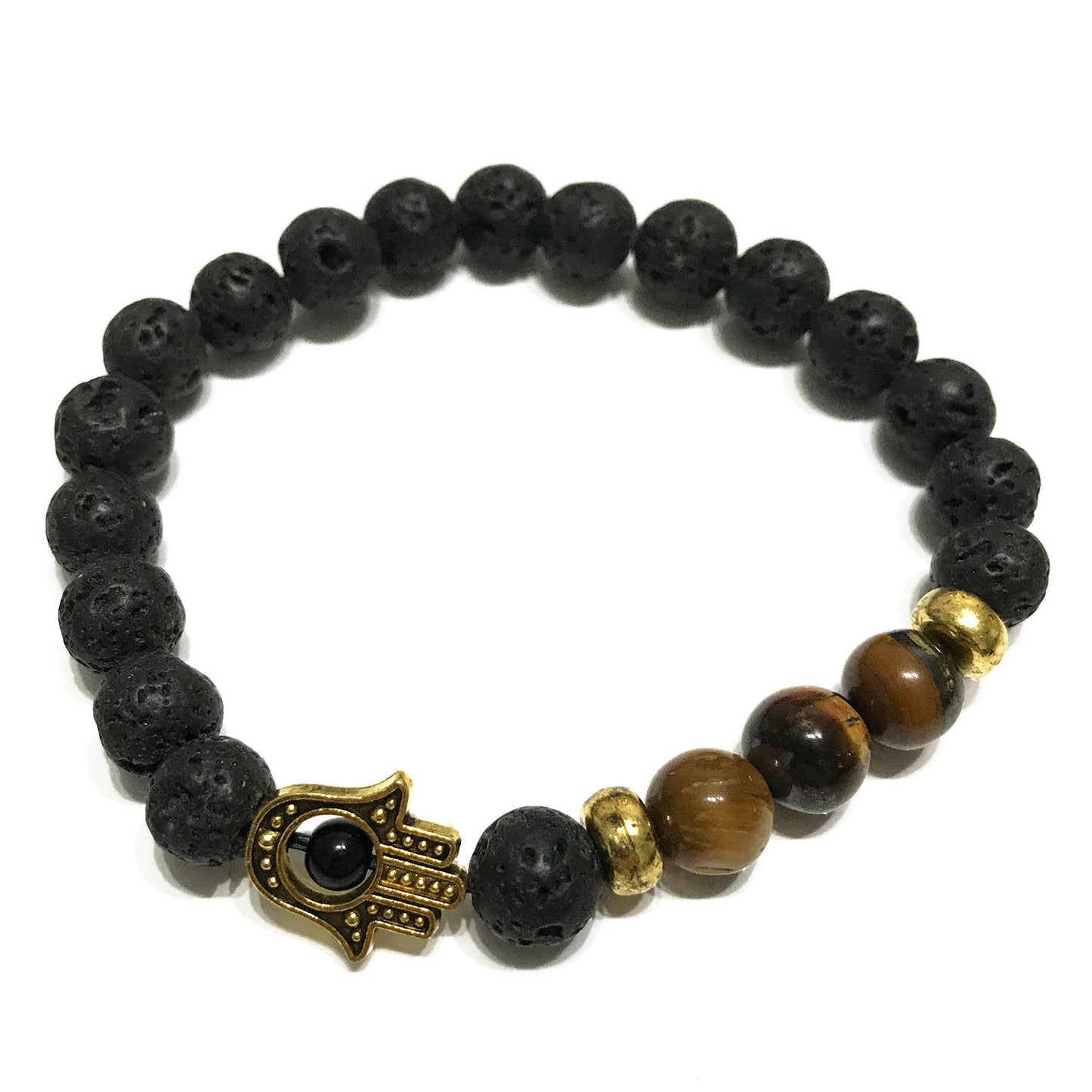 Bracelet Pierre de Lave - Hamsa - Oeil de Tigre