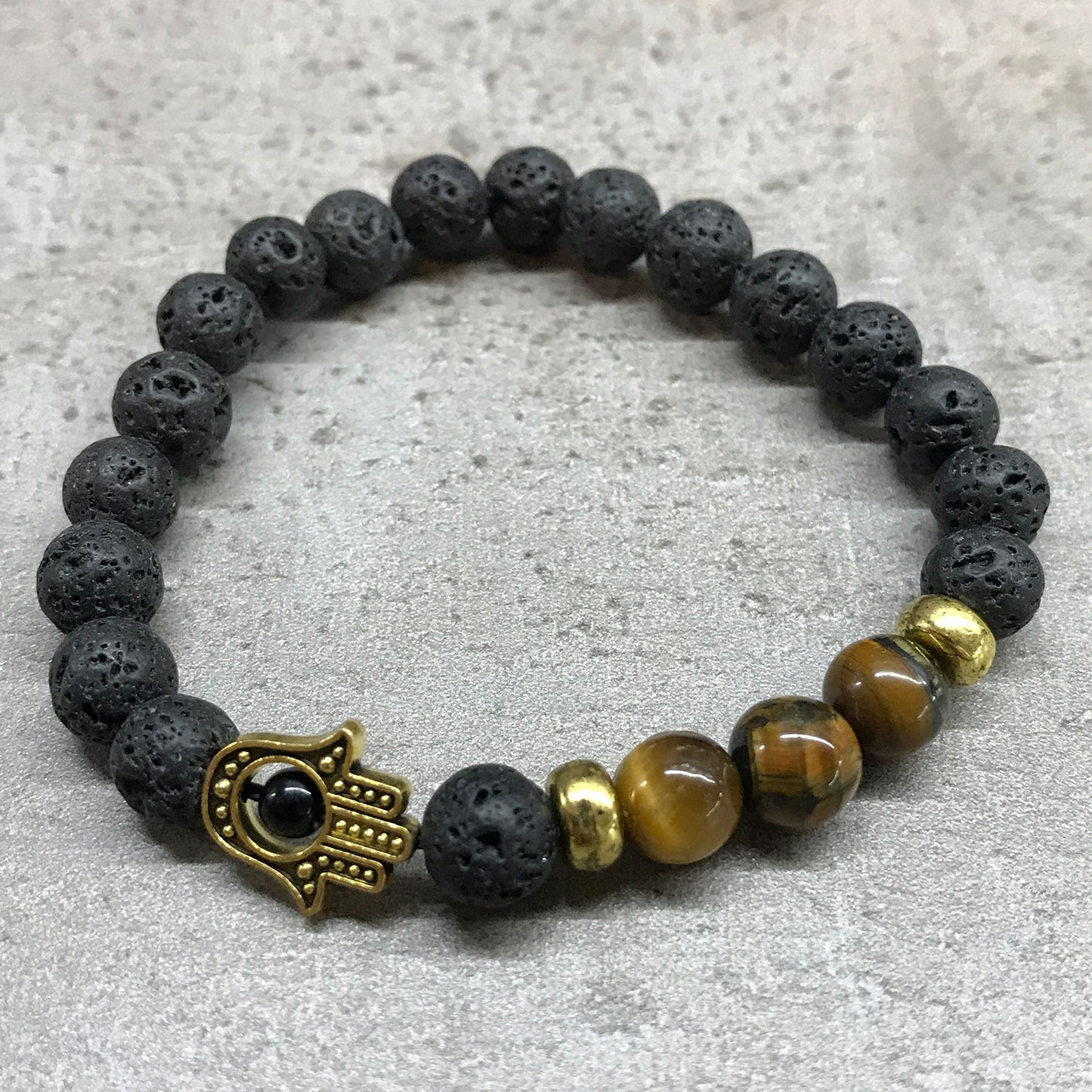 Lava Stone Bracelet - Hamsa - Tiger Eye