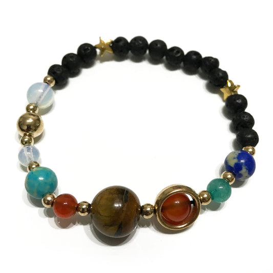 Lava Stone Bracelet - Solar System - Gold